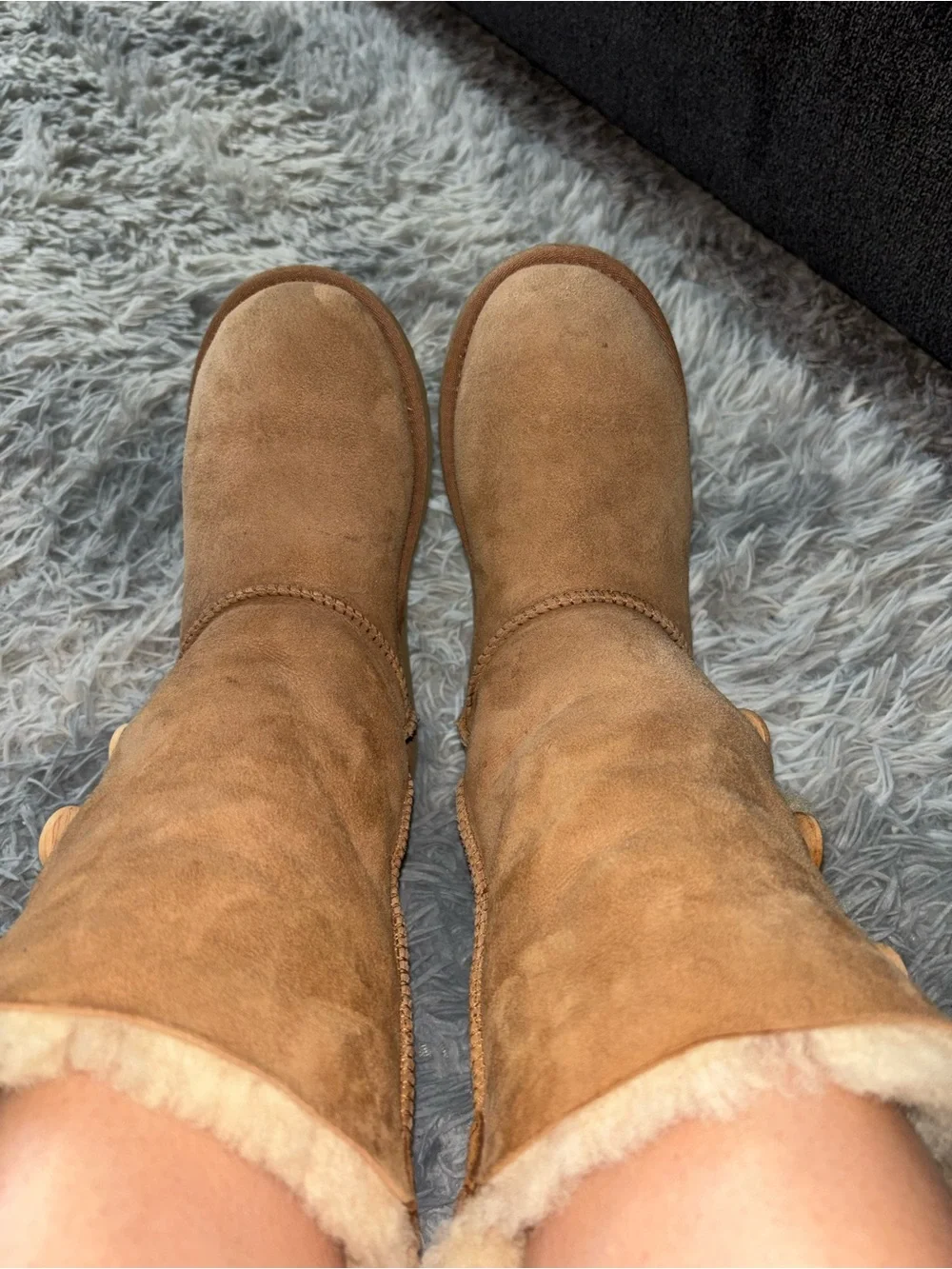 UGG Chestnut Suede Shearling-Trim Tall Button Boots
